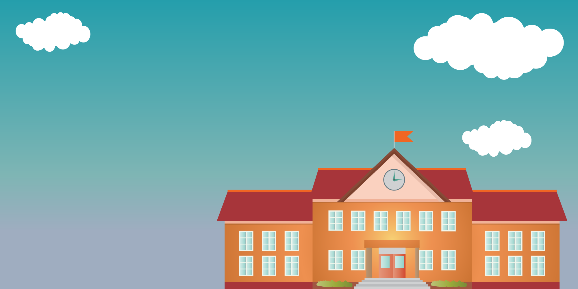 graphic of a school building with clouds above